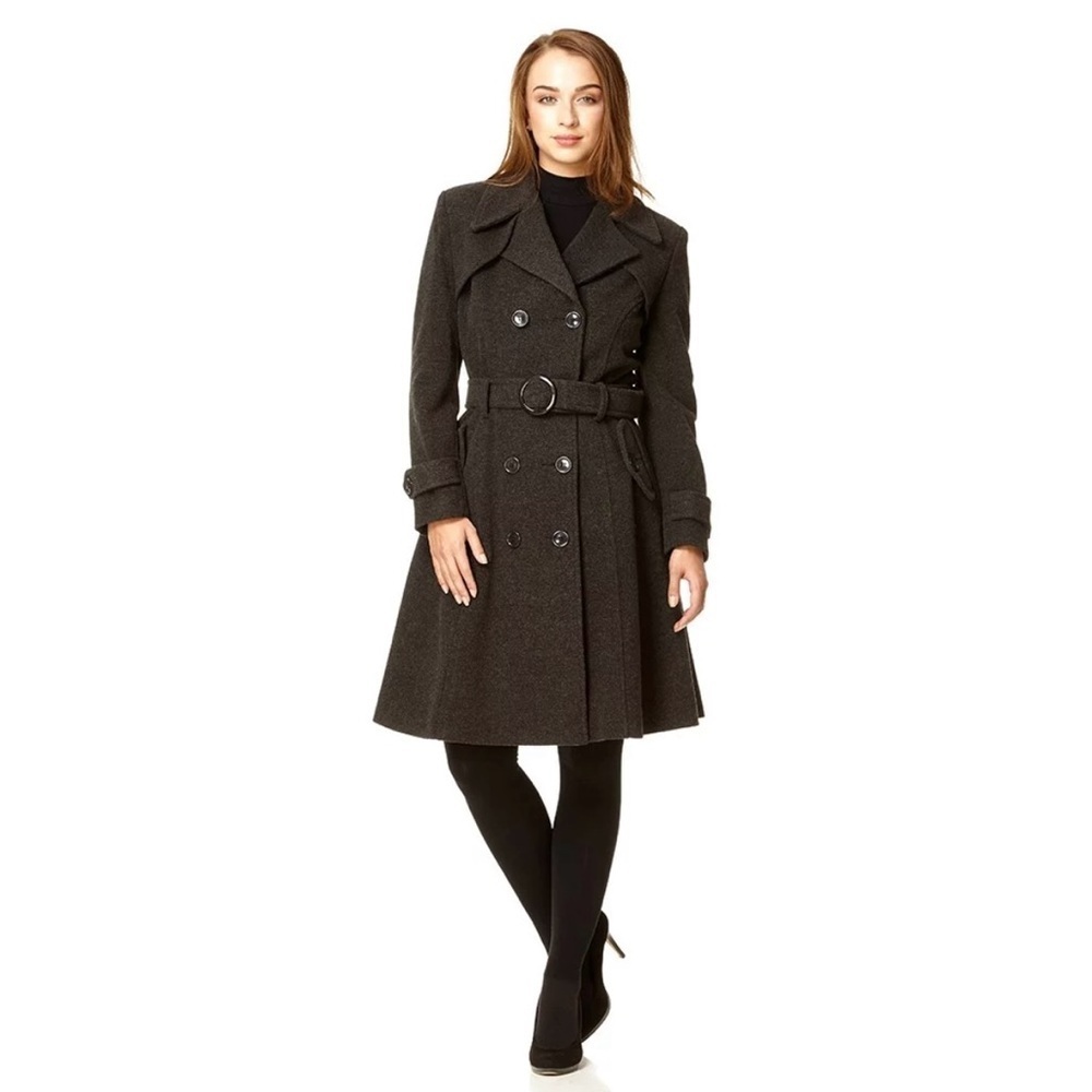 GUESS Vintage Women's Double-Breasted Wool Blend Cutaway Coat Y2K